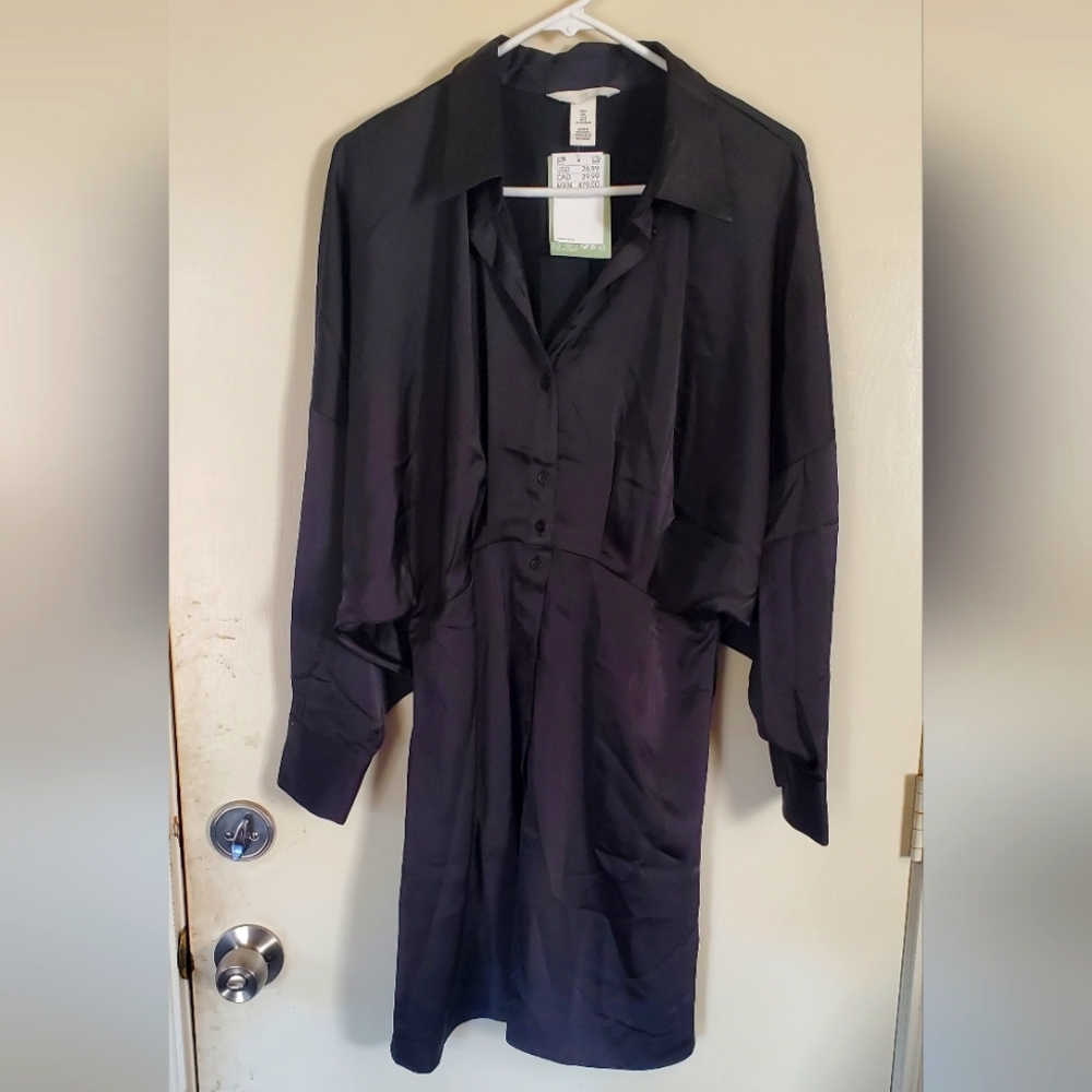 H&M Black Satin Dress Large